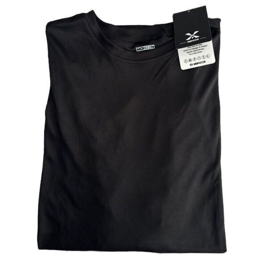 Moheen Mens Cool Dri Performance Tee Black Short Sleeve Active Top Size Medium